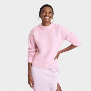 Crewneck Brushed Pullover Sweater from A New Day - Light Pink - XS